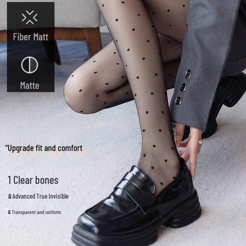 Polka Dot Ultra-Thin Black Women's Stockings: 0D High Transparency, Durable, Non-Slip, Anti-Snag for Summer