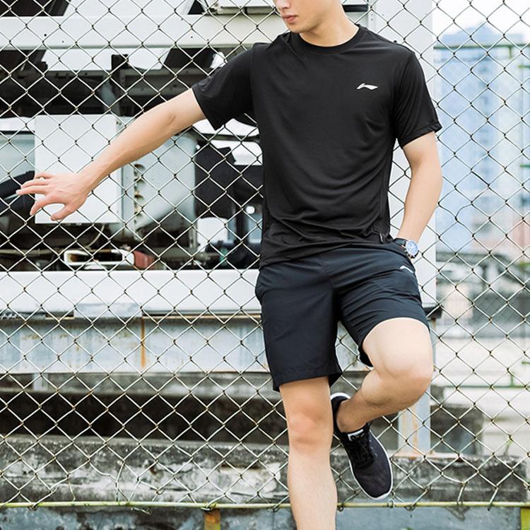 Li-Ning Quick-Dry Breathable Knitted Round Neck Short Sleeve T-Shirt Men Tops Black AHSR591-2