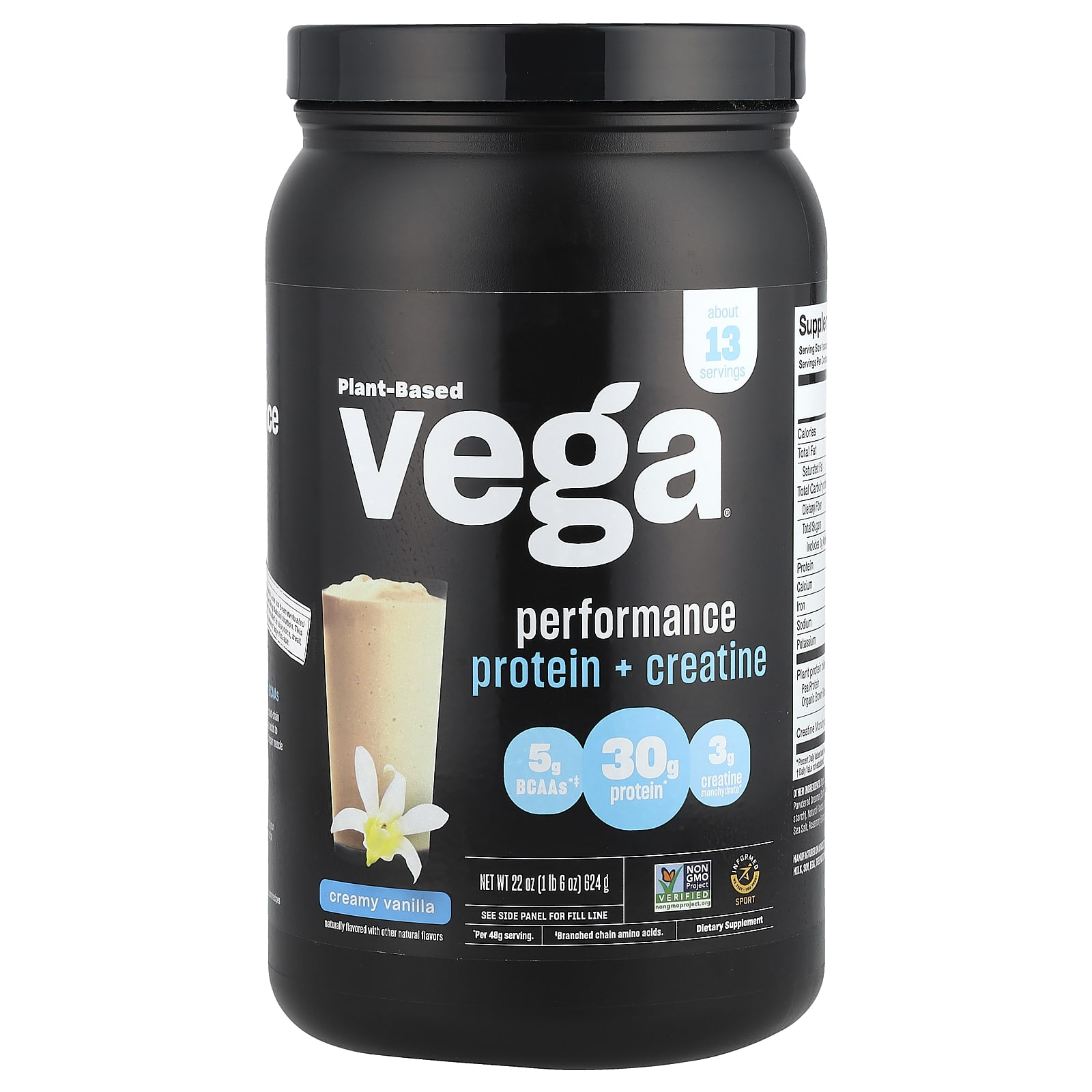 

Vega, Plant-Based Performance-Enhancing Protein + Creatine, Creamy Vanilla, 1 lb 6 oz (624 g)