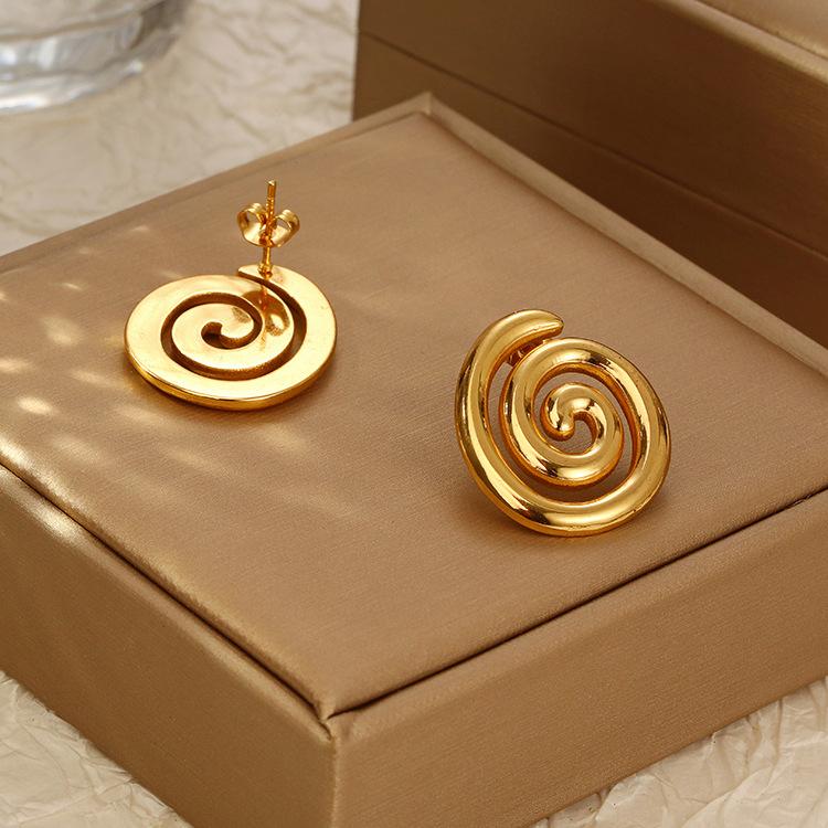Trend 18K Gold Stainless Steel Rotary Thread Earrings Stainless Steel Earrings Women's Earrings Jewelry