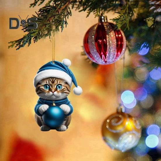 Ornament de pisică de Crăciun Decor pentru brad de Crăciun Breloc de rucsac agățat Accesoriu de vacanță din acril pentru oglindă retrovizoare pentru mașină, cheie pentru geanta