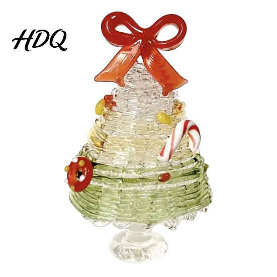 Small Christmas Ornament for Desk Glazed Tree Figurine Colorful Miniature Xmas Decor Handcrafted Glass Craft Display Table Centerpiece Home
