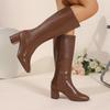 Autumn new European and American style sexy thick heel but knee boots patent leather square head large size high heel knight boots women