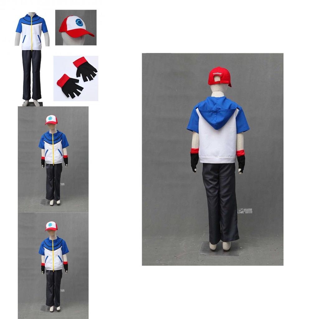 Hochwertiges Pokemon-Trainer-Kostüm Für Kinder und Erwachsene Enthält Jacke Handschuhe Und Hut