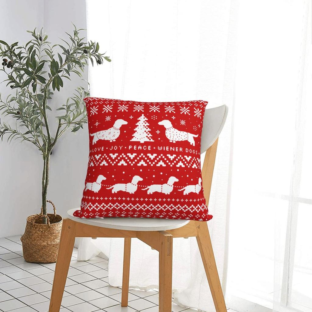 Dachshunds Christmas Pattern Pillow Covers Living Room Sausage Dog Lover Cushion Case Cute Home Decoration Pillowcase 4545