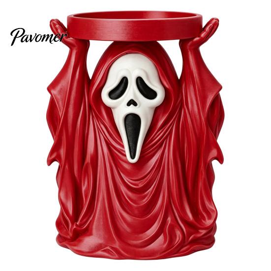 Dark Aesthetic Candle Base Halloween Grim Reaper Holder, Spooky Screaming Ghost Candlestick Tealight Unique Holiday Gift Table Centerpiece for Indoor