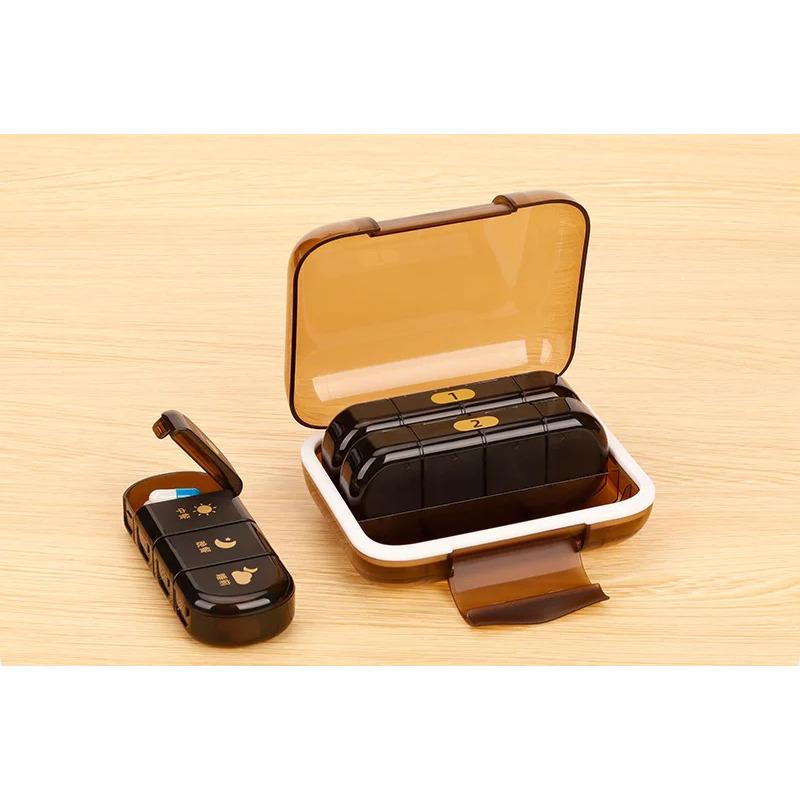 Heti gyógyszeradagoló 4-szer naponta gyógyszeres doboz hordozható utazó gyógyszertartó halolajok vitamin gyógyszeres doboz tartó pastillero