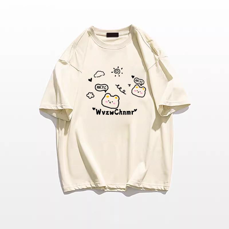 

Жіноча літня бавовняна футболка вільного крою в корейському стилі, шик, з коротким рукавом M абрикосовий