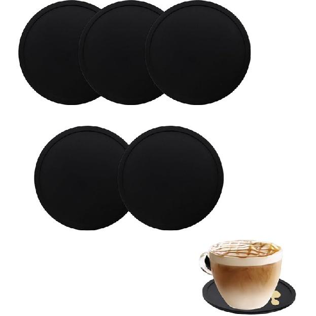 Набор из 5 розовых подстаканников, Нескользящие подставки под чашки для столов, Офиса, Письменных столов, Кухни, Бара, Подставки под напитки, 3,93 дюйма 5 pcs，Black