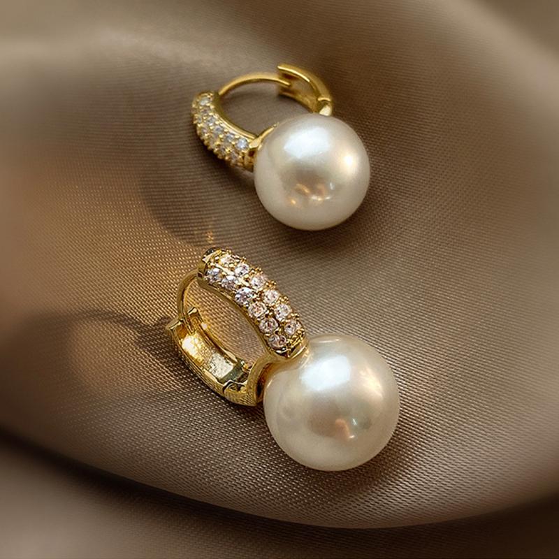 Cercei cu perle romantice de modă, bijuterii, cercei cu picătură de aur, zirconi, pentru femei, temperament, ornamente pentru petrecerea de nuntă, comerț cu ridicata