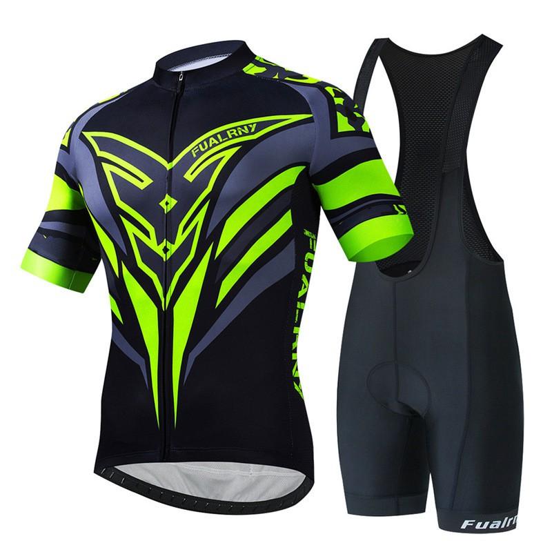 Mens Mountain Bike Cycling Jersey Bib Shorts Set Breathable Quick-Dry Sportswear Outdoor Riding