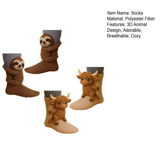 2 Pairs 3D Knit Animal Socks Hand Crocheted Animal Doll Socks Sloth Cute Warm Winter Socks for Men Women Animal Lovers Gifts