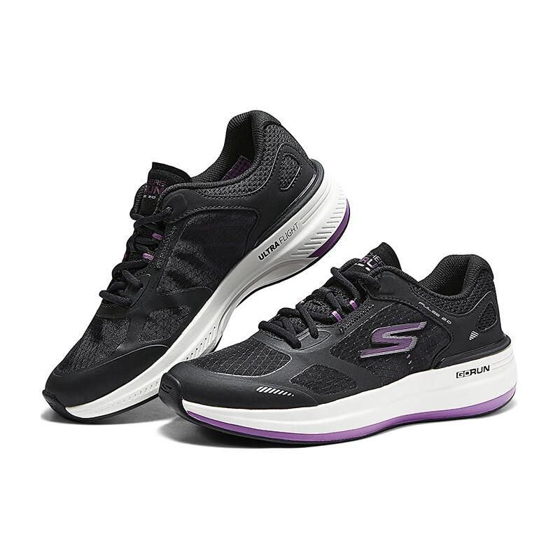 Skechers GOrun Pulse 2 Comfortable Lightweight Versatile Shock Absorbing Breathable Low Top Running Shoes Women Sneaker Black Purple 129113-BKPR
