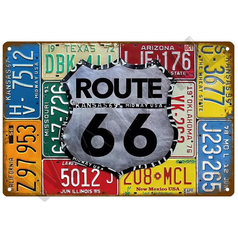 Route 66 Metal Sign House Plaque Metal Poster Tin Sign Plate Wall Posters Vintage Retro Aesthetic Room Decor Wall Art Decoration