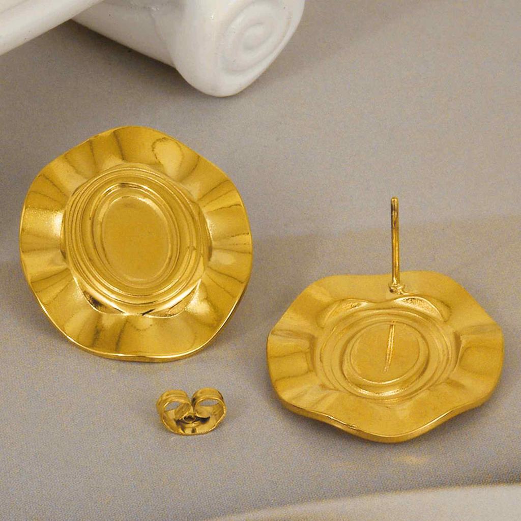 Geometric Round Square Heart Snake Blank Settings Cobochons Stainless Steel Ear Studs For Women Men Real Gold Plated DIY Jewelry