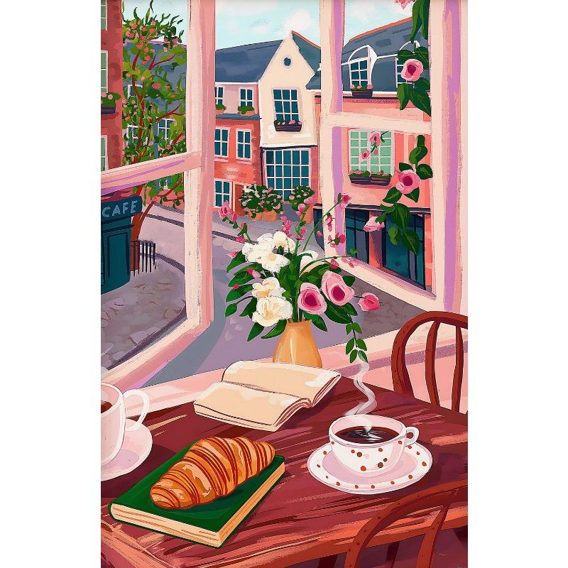 Coffee Shop City Bakery Illustration Croissants and Cookies Art Poster Canvas Painting Wall Print Picture for Kitchen Home Decor