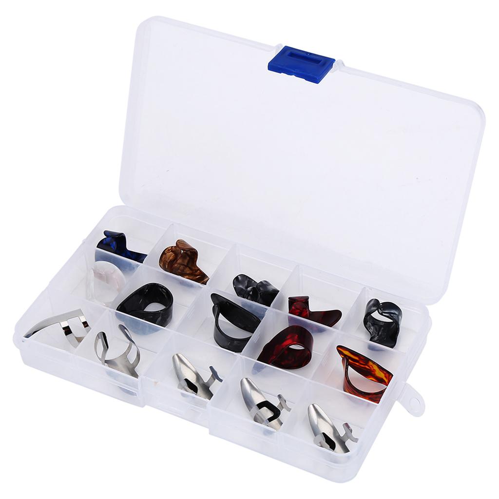 15Pcs DIY Thumb Forefinger Finger Picks Protector Accessory with Storage Box for Guitar