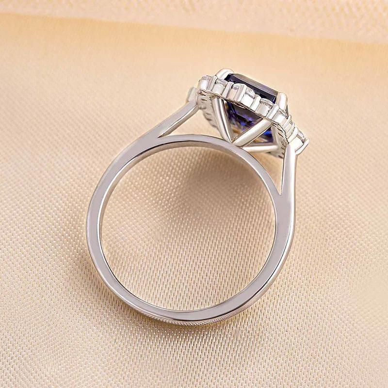CopperGorgeous Blue Cubic Zirconia Rings for Women Wedding Geometric Shaped Engagement Party Lady Fashion Jewelry