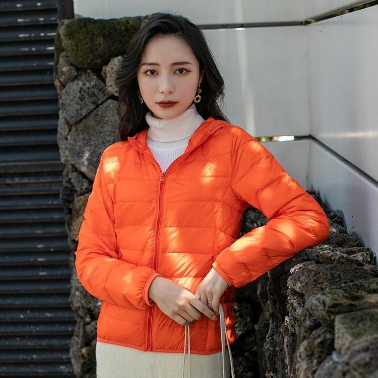 Women Lightweight Down Coat Autumn Winter Slim Hooded Collar Long Sleeve Zipper Solid Color Jacket M-5XL
