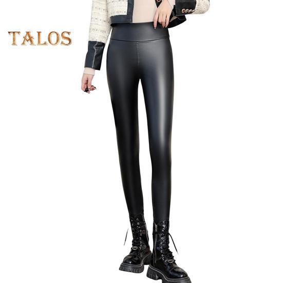 Women Leggings High Waist Slim Fit Hip Lift Faux Leather Bottoming Pants Velvet Lining Thickened Warm Windproof Casual Yoga Pants