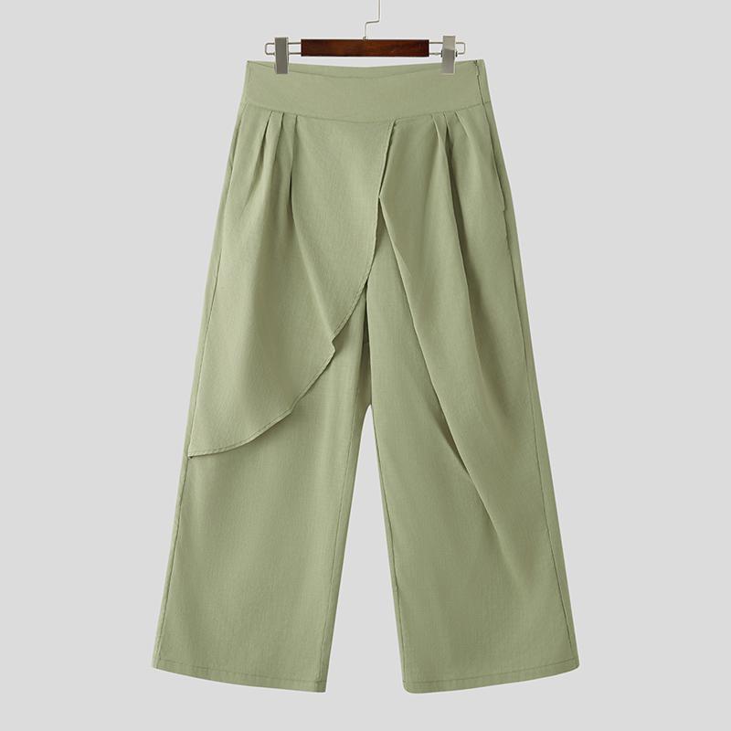 

INCERUN Мужские повседневные брюки с застежкой-молнией и высокой талией, длинные брюки 2XL