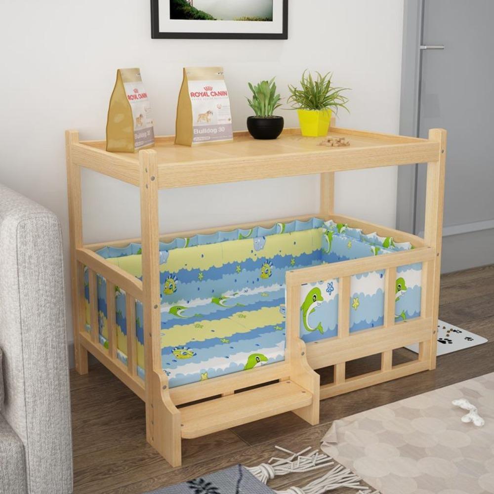 Wooden Dog Kennel Eco-Friendly  Polished Pet Bed Detachable Large Solid Wood Puppy House Four Seasons General Simple Pets Houses