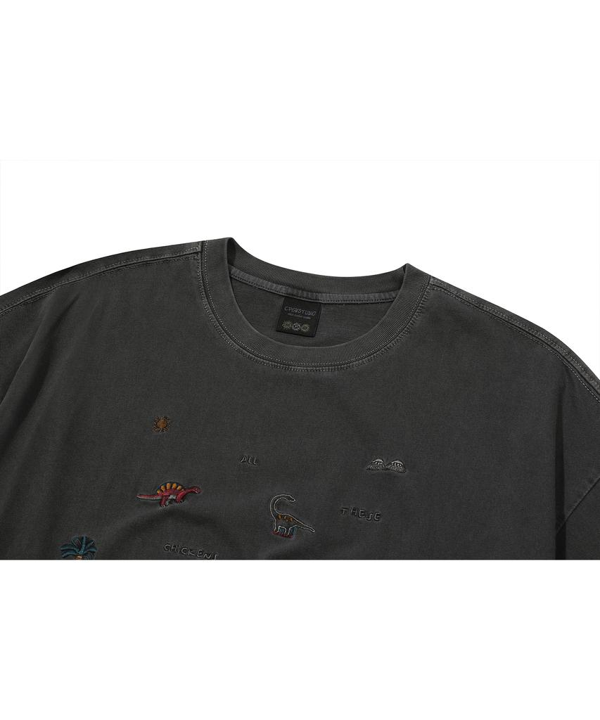 CPGN STUDIO Dino Stitch Embroidered Pigment Short Sleeve T-Shirt Smoke Black
