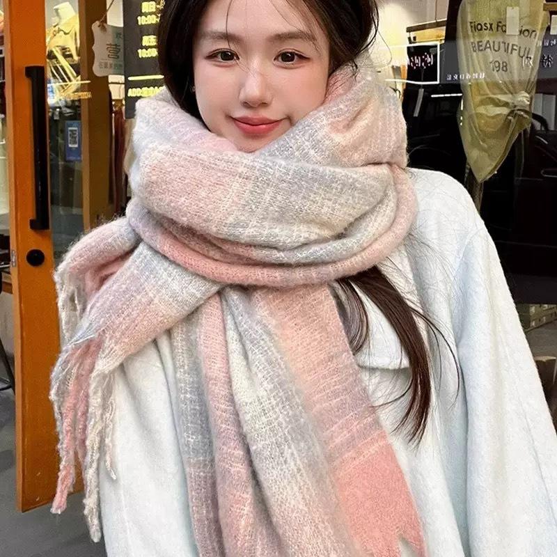 Scarf Korean Atmosphere Thickened Scarf Shawl Women's Warm Scarf Couple Scarf Winter Versatile Plaid Scarf