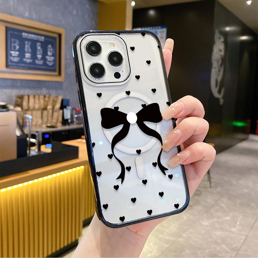 Sweet Bow Love iPhone17 Magnetic Mobile Phone Case Apple 16promax Anti-drop Transparent Protective Case 12