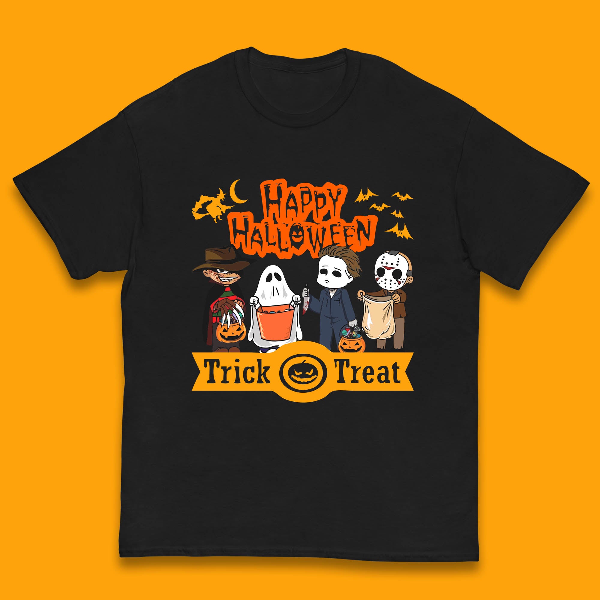 Happy Halloween Trick Or Treat Chibi Horror Movie Characters Killer Kids T Shirt 120