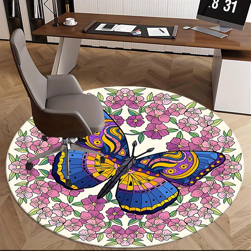 Colorful Butterfly Chair Mat: Vibrant Floral Design for Home Decor, Office Carpet Gift, Suitable for Bedroom, Living Room, Various Rooms1118148a