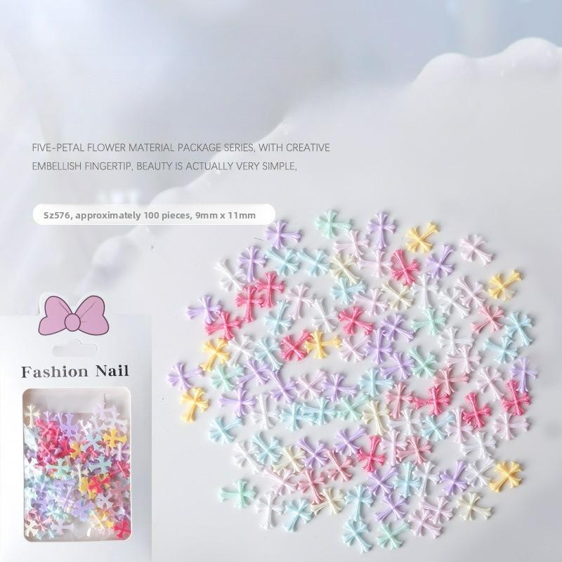 100Pcs/set Nail Art Accessories Resin Punk Dopamine Color Cross Shape Nail Art Jewelry DIY Nail Decor