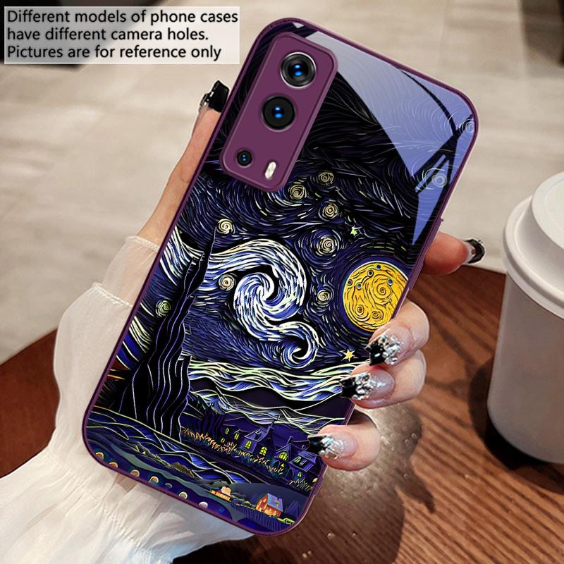 Oil Painting Starry Sky For Vivo Y76 16 55 V29 Lite 5G 25 23 30 iQOO Z9X 12 Pro Neo X200 100 90 60 Tempered Glass Phone Case