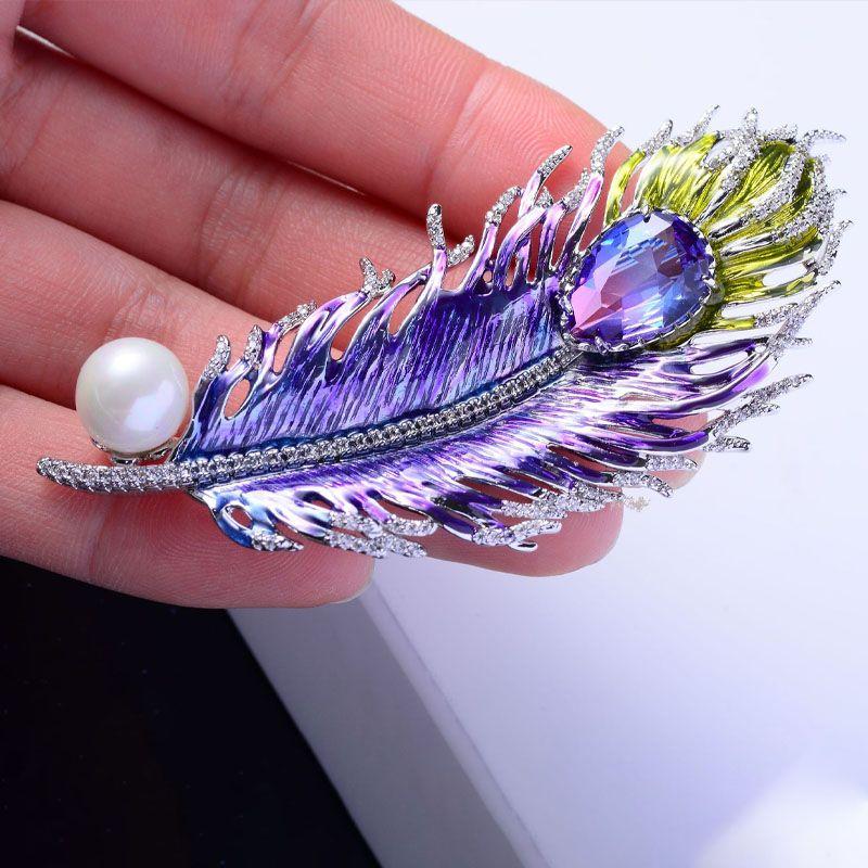 

Винтажная брошь-перо из искусственной эмали, высококлассный аксессуар-корсет для костюма. One Size фиолетовый