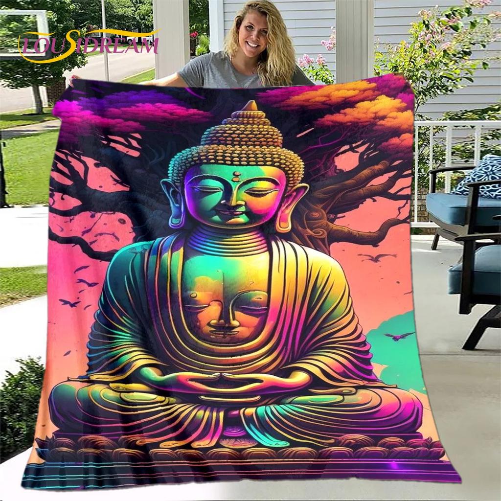 Fe Budista Buda Sakyamuni Guanyin Bodhisattva Religión Manta Manta Suave para el Hogar Orar Dormitorio Camas Funda de Sofá