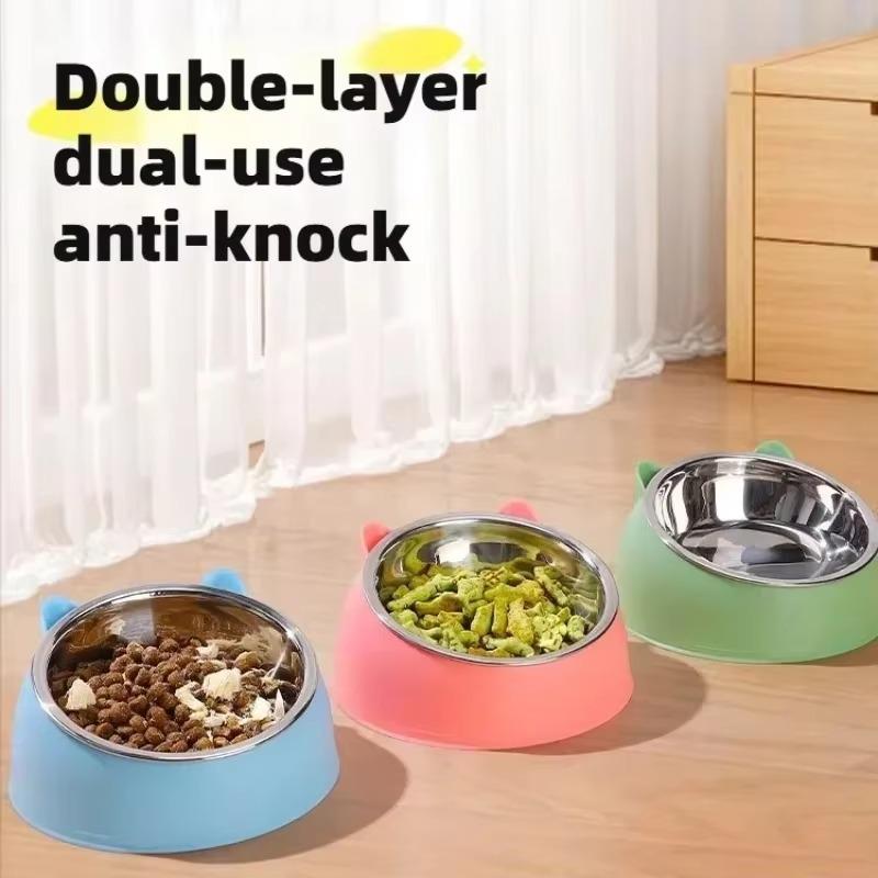 Cat Ear Shaped Elevated Stainless Steel Pet Bowl Non-Slip Scratch Resistant Feeder for Small Cat Dog Food Water