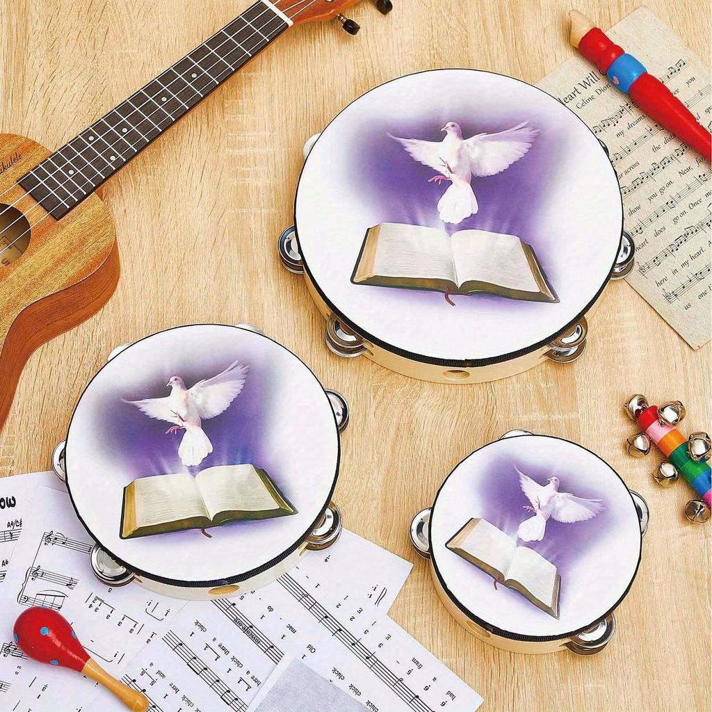 6inch Handheld Tambourine, Double Row Jingle Accompanying Orff Percussion Instrument, for Ktv, Parties Atmosphere Gifts(Drumstick Not Included)