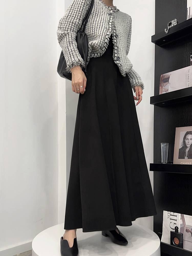Tall Girl Extra Long Elastic Waist A-line Wool Midi Skirt – Autumn/Winter High Waist Slimming Skirt