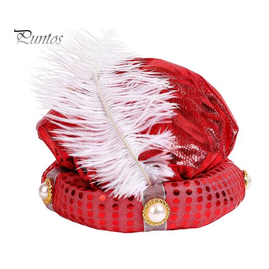 Accessory for Stage Shows Indian Sultan Hat, Shiny Sequins Feather Plume Cap, Novelty Arabian Comfortable Soft Lining Sequin Hat Prince Costume Dress