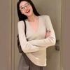 Collar slack knitted sweater women's spring new slim-fit pure long-sleeved bottoming top
