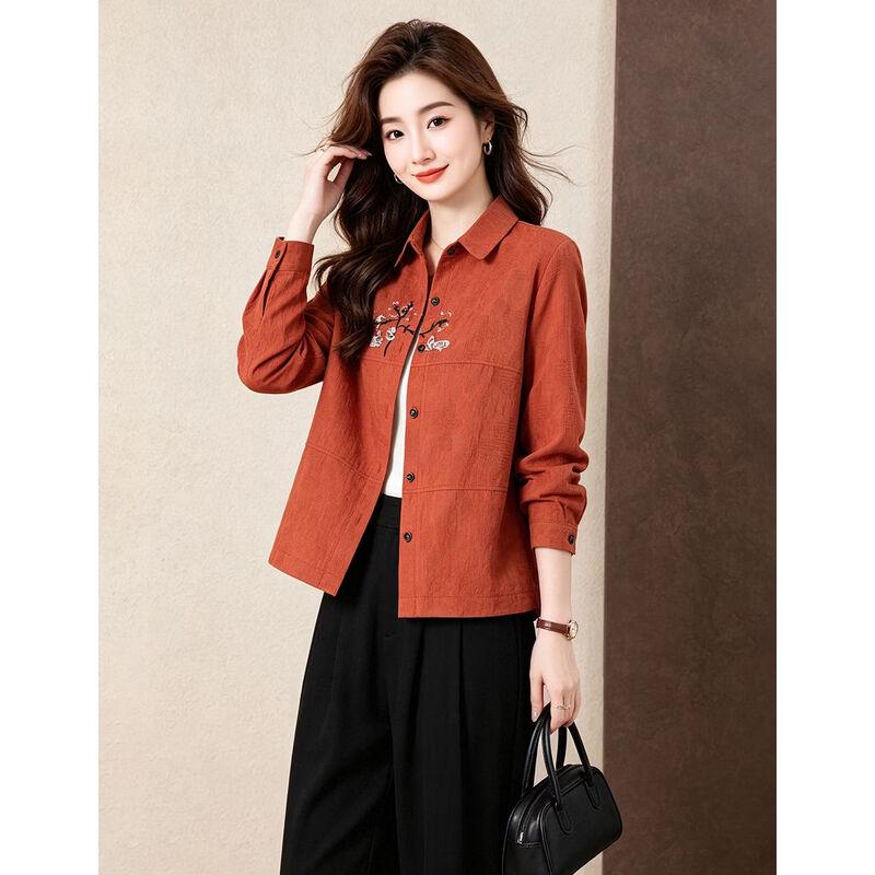 D.F.DEAR Women's Embroidered Floral Cotton Long-Sleeve Shirt