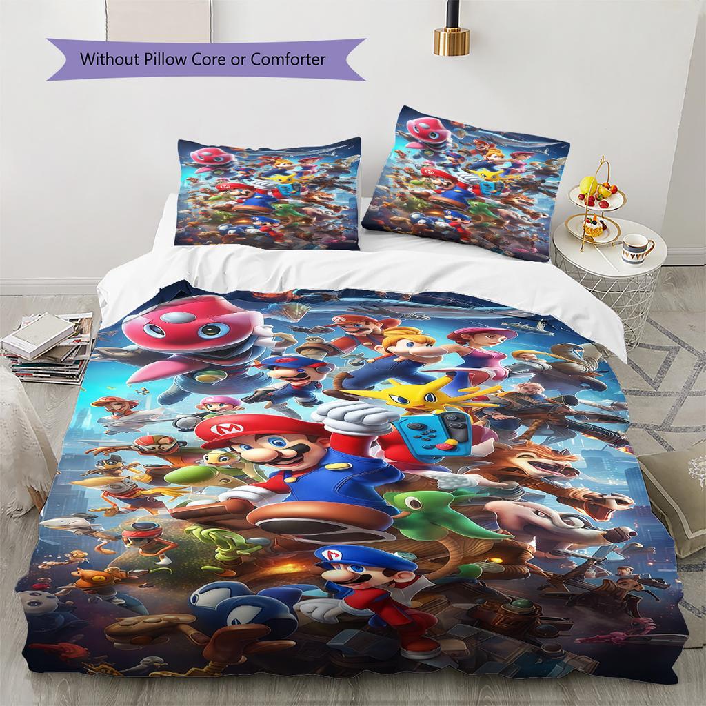 Super Mario Cartoon Game Bedding 3 Piece Set Soft Breathable Duvet Cover & Pillowcases Children Bedroom Home Decor