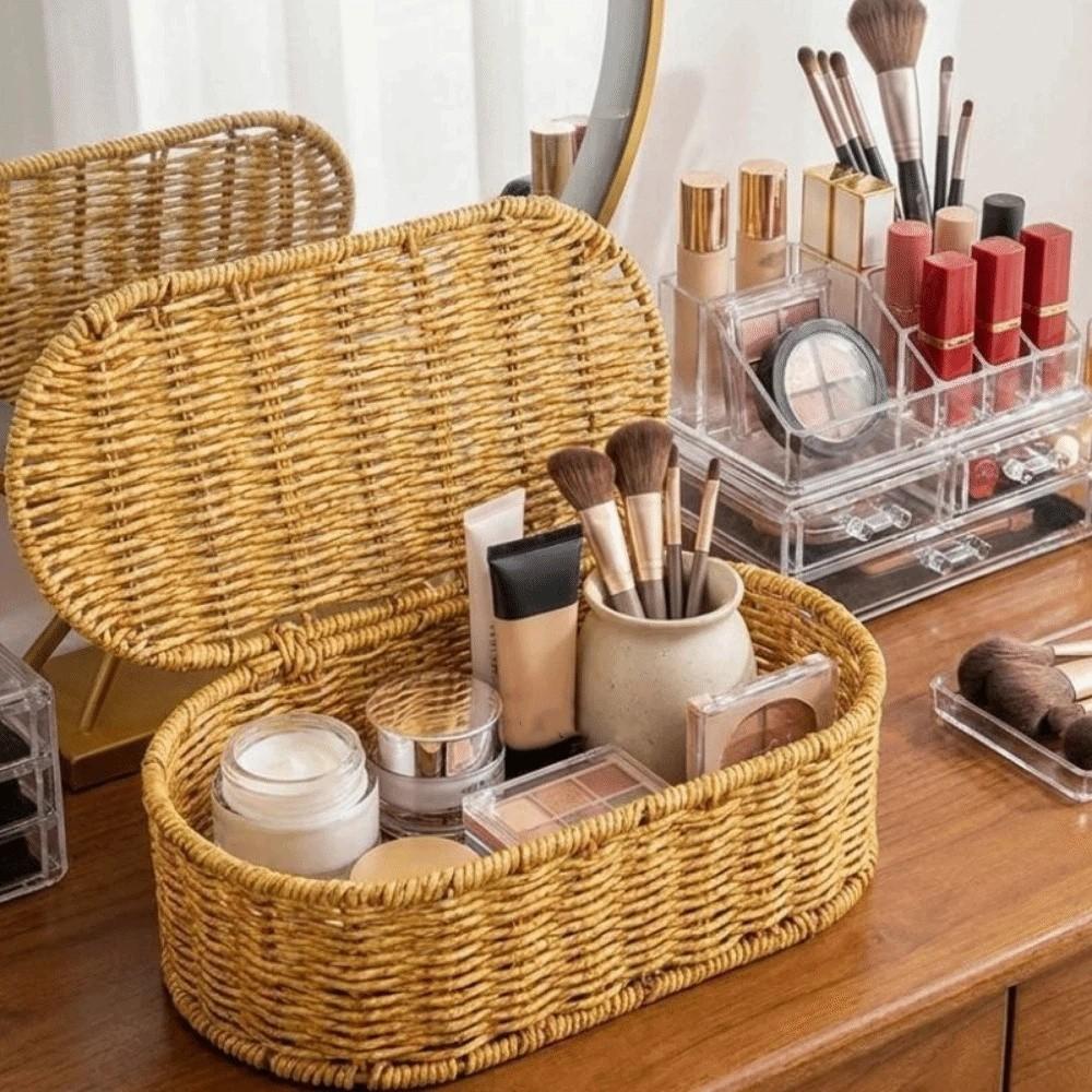 Plastic Oval Handwoven Basket Large Capacity Sundries Storage Box  Home Use