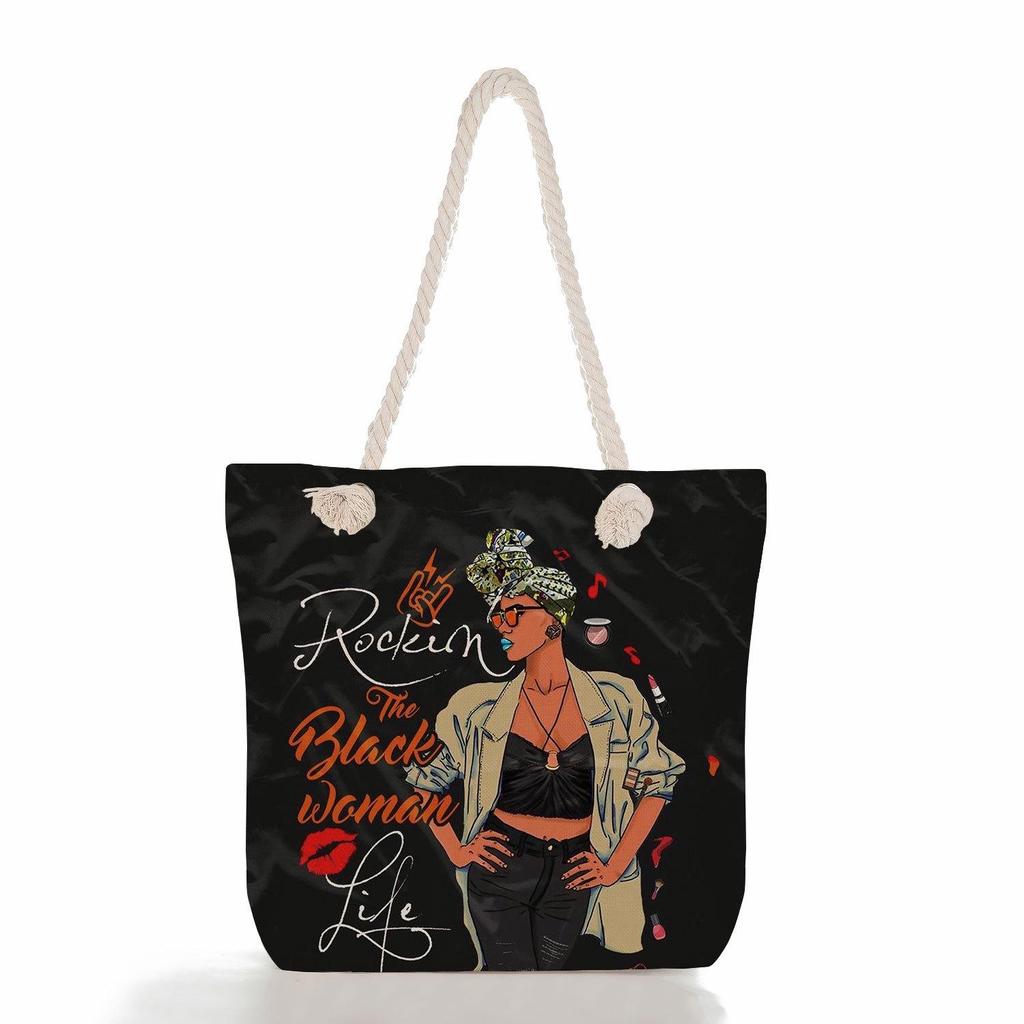 "Women's Lightweight Printed Handbags: Stylish Rope-Strap Shoulder Bags for a Versatile Beach Look"