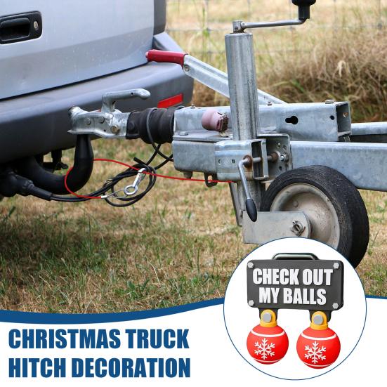 Funny Check Out My Balls Christmas Hitch Cover Novelty 3D Truck Trailer Hitch Cover Shaking Christmas Ball Decoration Gag Gifts for 2 X 2-inch Square