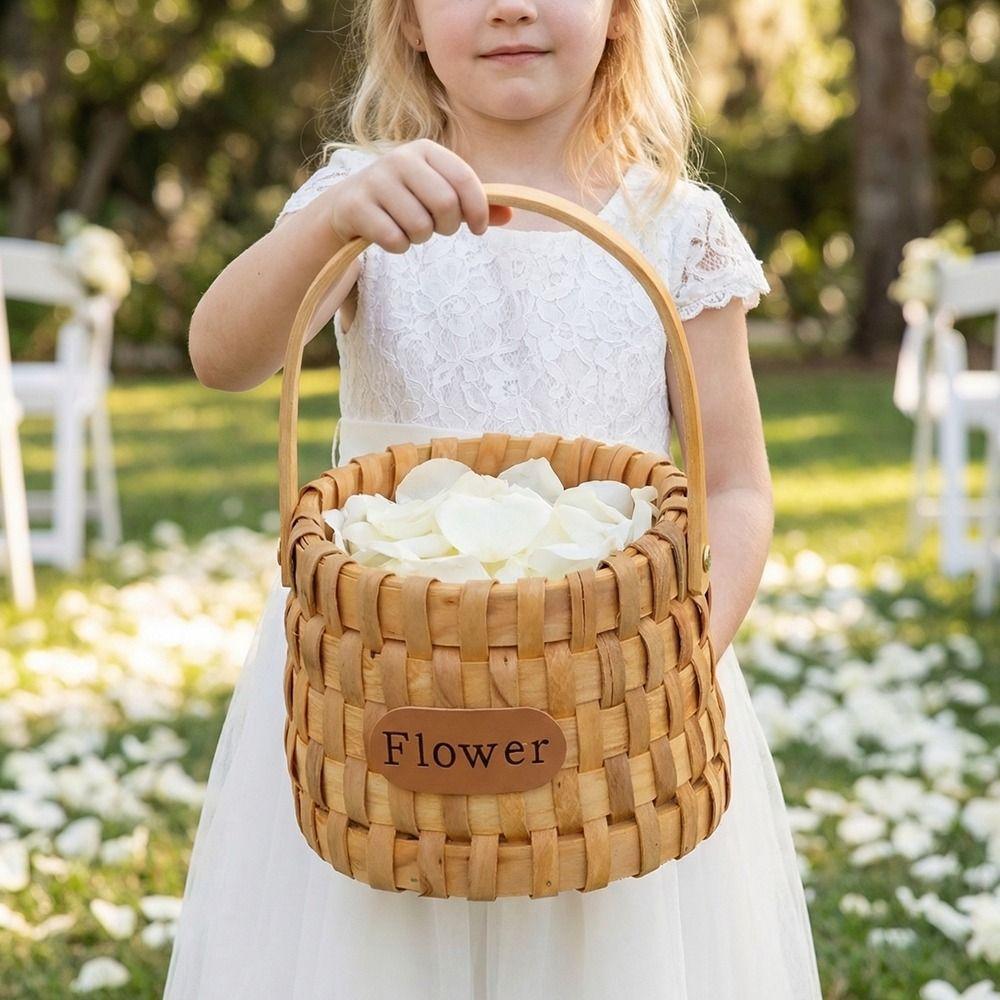 Practical Rustic Style Handwoven Flower Basket with Handle Handmade Storage Basket Serving Basket Organizer Basket Holiday Gift