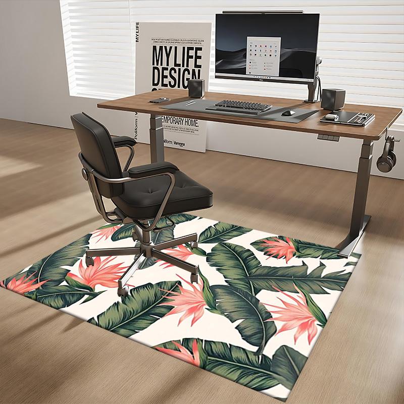1pc Tropical Banana Leaf and Bird of Paradise Flower Chair Mat - Anime Cartoon Design, Non-Slip Office Chair Pad for Home Decor, Suitable for All Seas