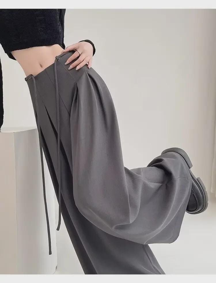 Neutral Spring/Summer High-Waist Drape Trousers: Women's Loose Korean Slim Wide-Leg Casual Pants 2024