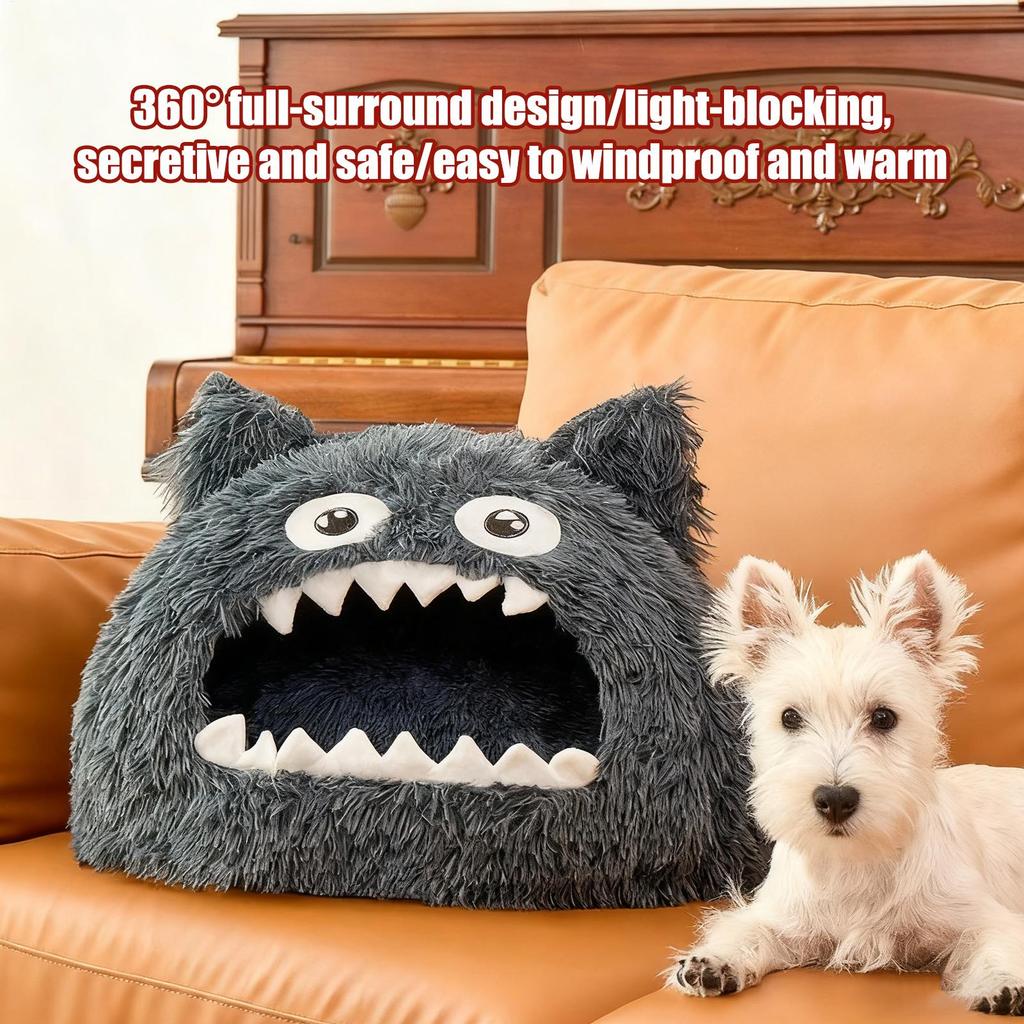 Cat Bed Cave Cute Warm Mouth Open House Washable Cat Hideaway House with Washable Cushion for Kitten Small Pet Indoor Outdoor