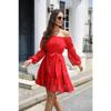 Spring and Autumn Women's Dress Elastic Neck Long Sleeve with Lining and Belt Strapless Dresses